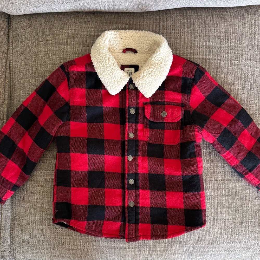 GAP Red and Black Flannel Plaid Kids Button Down Shirt Jacket